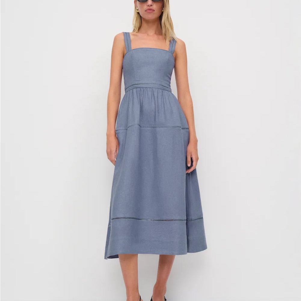 Reformation Everette Linen Dress Cornflower